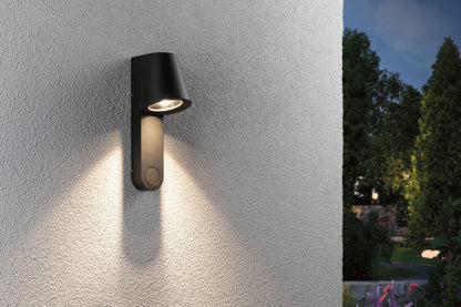 Paulmann LED Außenwandleuchte Caissa Dämmerungsgesteuerter Bewegungsmelder (HF) IP44  105x127mm 3000K 9W 700lm 230V 65° Anthrazit Aluminium