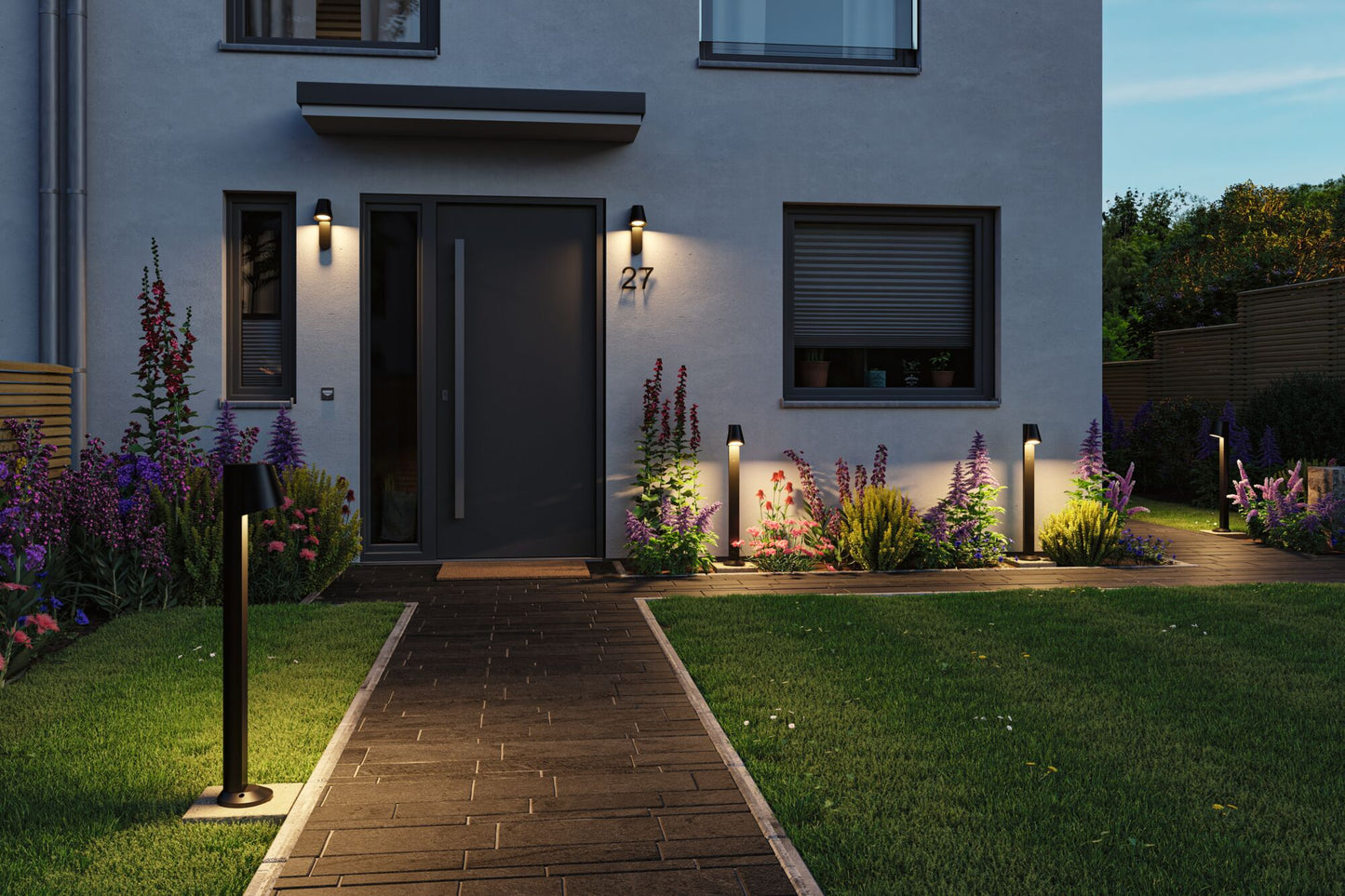 Paulmann LED Pollerleuchte Caissa Dämmerungsgesteuerter Bewegungsmelder (HF) IP44  793mm 3000K 9W 700lm 230V 65° Anthrazit  Aluminium