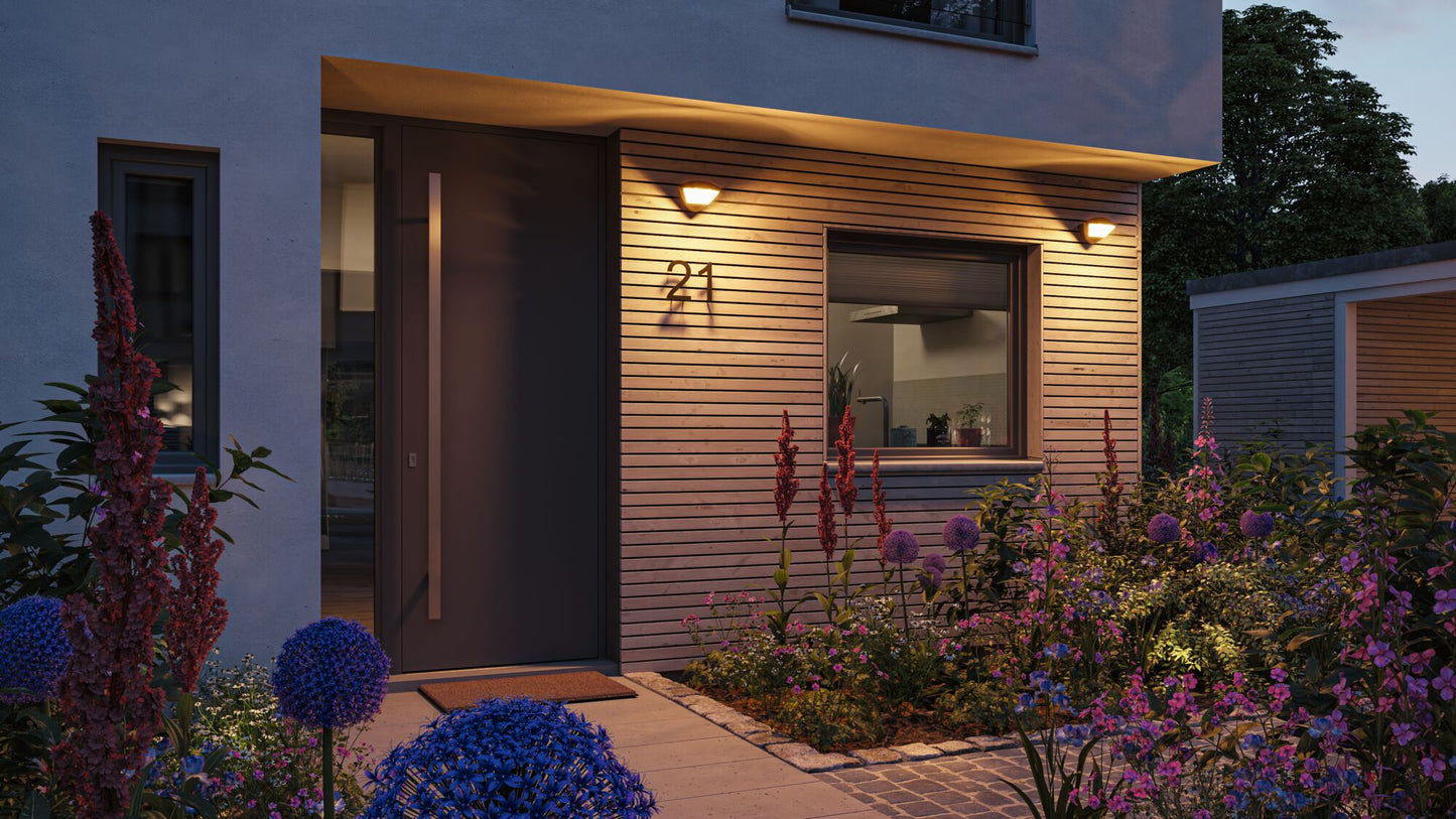 Paulmann LED Außenwandleuchte Skyla Dämmerungsgesteuerter Bewegungsmelder (IR) insektenfreundlich Smart Home Zigbee 3.0  IP44  226x164mm Tunable Warm 10W 840lm 230V  Anthrazit Aluminium