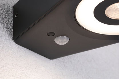 Paulmann LED Außenwandleuchte Silma Dämmerungsgesteuerter Bewegungsmelder (IR) IP44  65x186mm 3000K 5,5W / 0,7W 600lm 230V  Anthrazit Aluminium