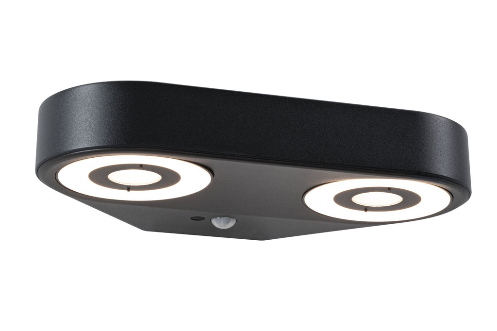 Paulmann LED Außenwandleuchte Silma Dämmerungsgesteuerter Bewegungsmelder (IR) Zweifacher Lichtaustritt IP44 eckig 280x176mm 3000K 2x5,5W / 2x0,7W 2x600lm 230V  Anthrazit Aluminium