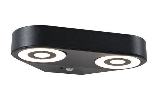 Paulmann LED Außenwandleuchte Silma Dämmerungsgesteuerter Bewegungsmelder (IR) Zweifacher Lichtaustritt IP44 eckig 280x176mm 3000K 2x5,5W / 2x0,7W 2x600lm 230V  Anthrazit Aluminium