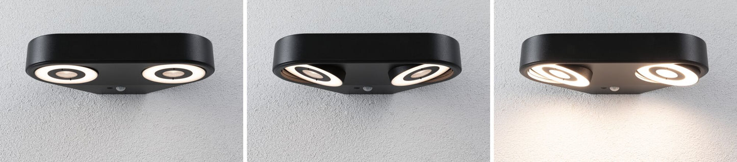 Paulmann LED Außenwandleuchte Silma Dämmerungsgesteuerter Bewegungsmelder (IR) Zweifacher Lichtaustritt IP44 eckig 280x176mm 3000K 2x5,5W / 2x0,7W 2x600lm 230V  Anthrazit Aluminium