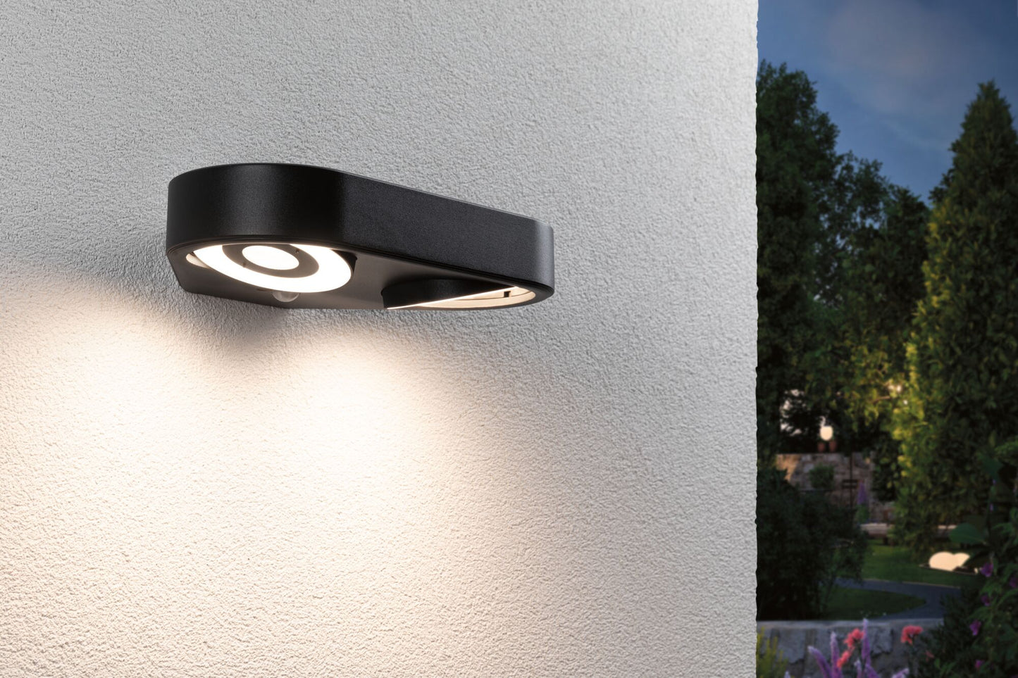 Paulmann LED Außenwandleuchte Silma Dämmerungsgesteuerter Bewegungsmelder (IR) Zweifacher Lichtaustritt IP44 eckig 280x176mm 3000K 2x5,5W / 2x0,7W 2x600lm 230V  Anthrazit Aluminium