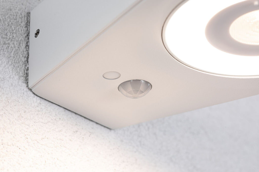 Paulmann LED Außenwandleuchte Silma Dämmerungsgesteuerter Bewegungsmelder (IR) IP44  65x186mm 3000K 5,5W / 0,7W 600lm 230V  Weiß Aluminium