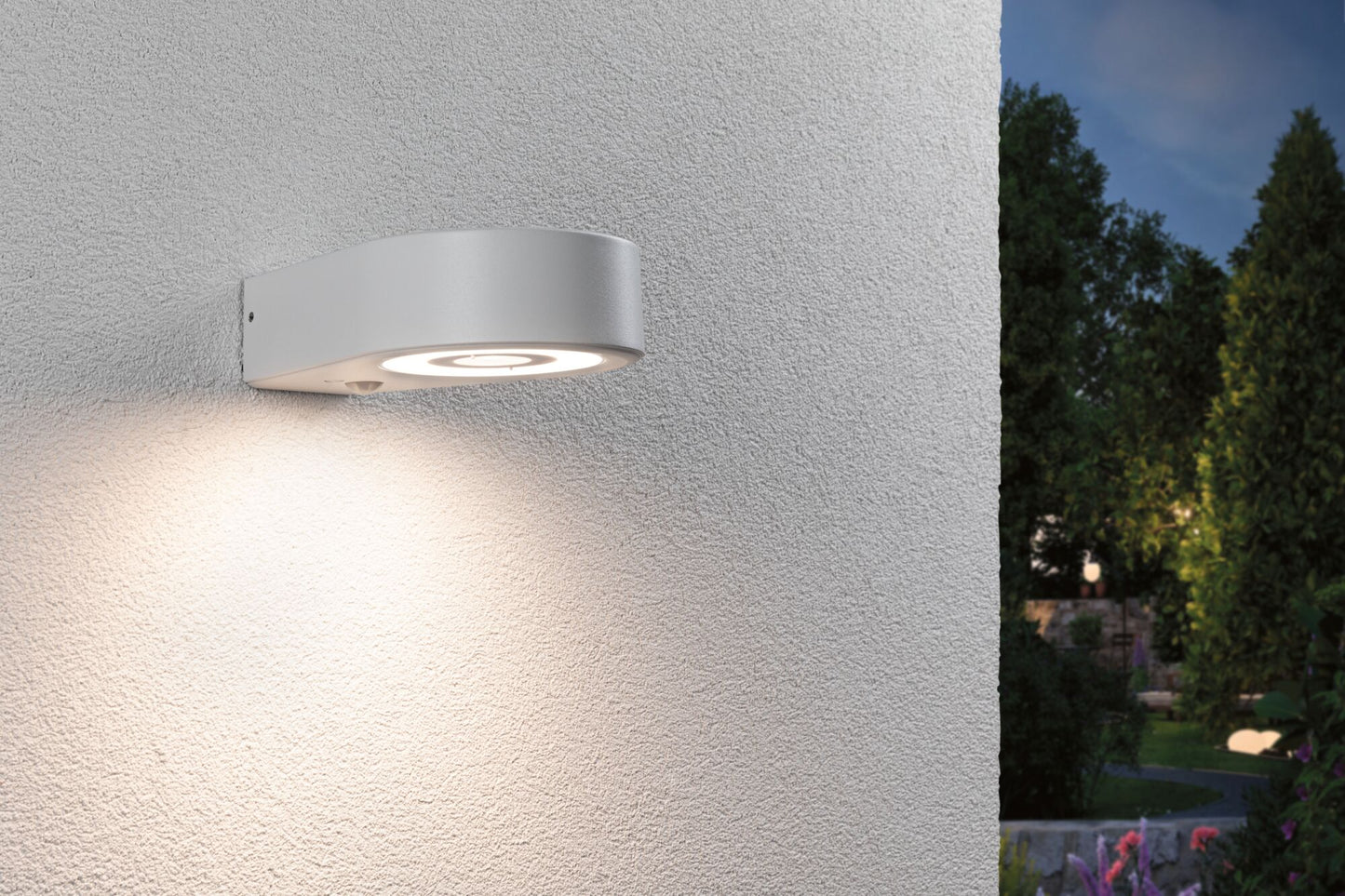 Paulmann LED Außenwandleuchte Silma Dämmerungsgesteuerter Bewegungsmelder (IR) IP44  65x186mm 3000K 5,5W / 0,7W 600lm 230V  Weiß Aluminium