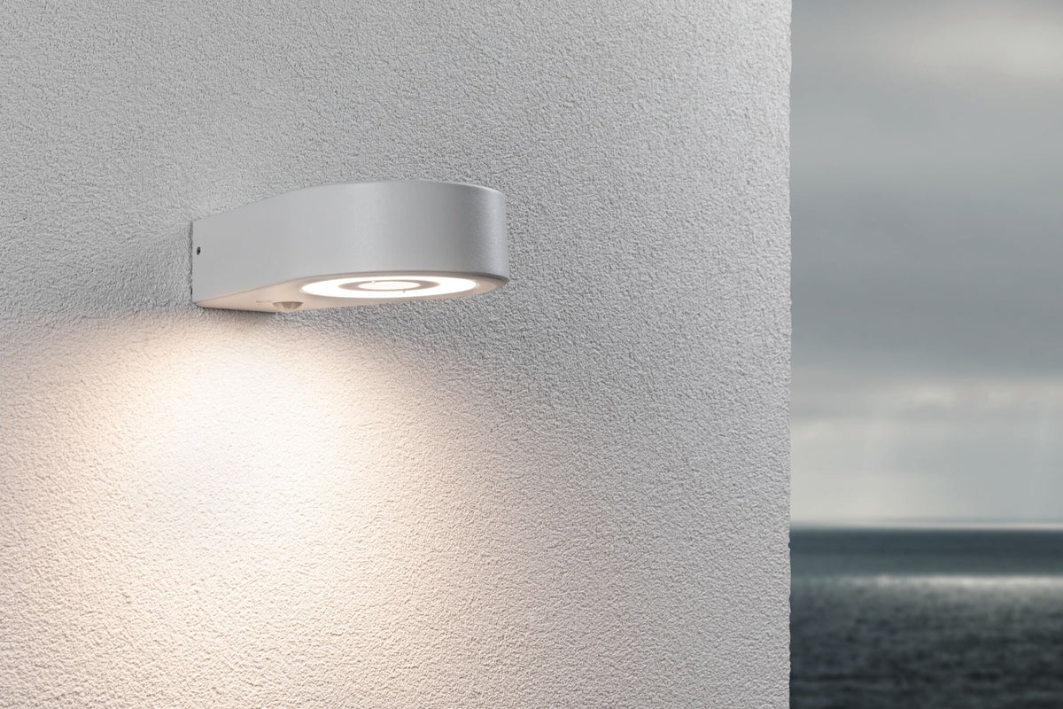 Paulmann LED Außenwandleuchte Silma Dämmerungsgesteuerter Bewegungsmelder (IR) IP44  65x186mm 3000K 5,5W / 0,7W 600lm 230V  Weiß Aluminium