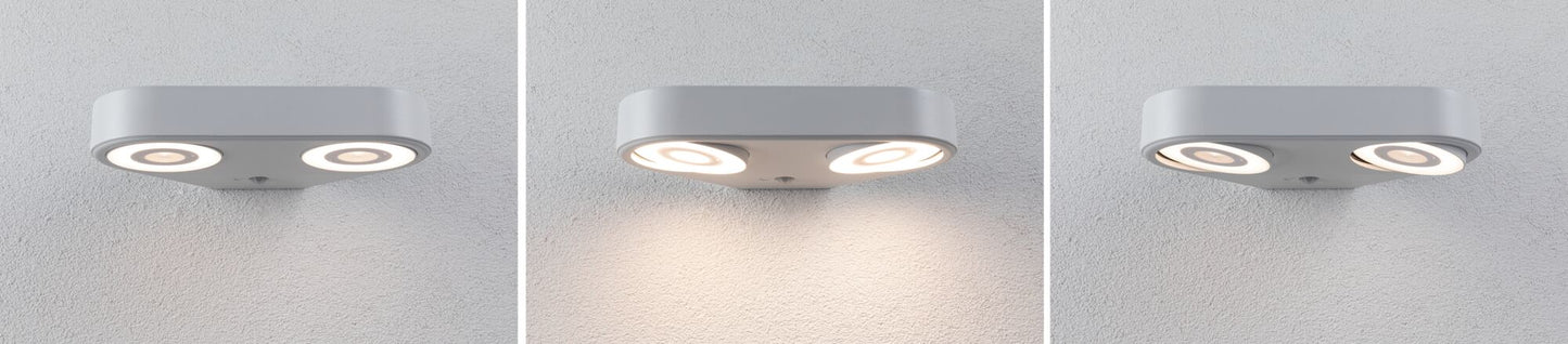 Paulmann LED Außenwandleuchte Silma Dämmerungsgesteuerter Bewegungsmelder (IR) Zweifacher Lichtaustritt IP44  280x176mm 3000K 2x5,5W / 2x0,7W 2x600lm 230V  Weiß Aluminium