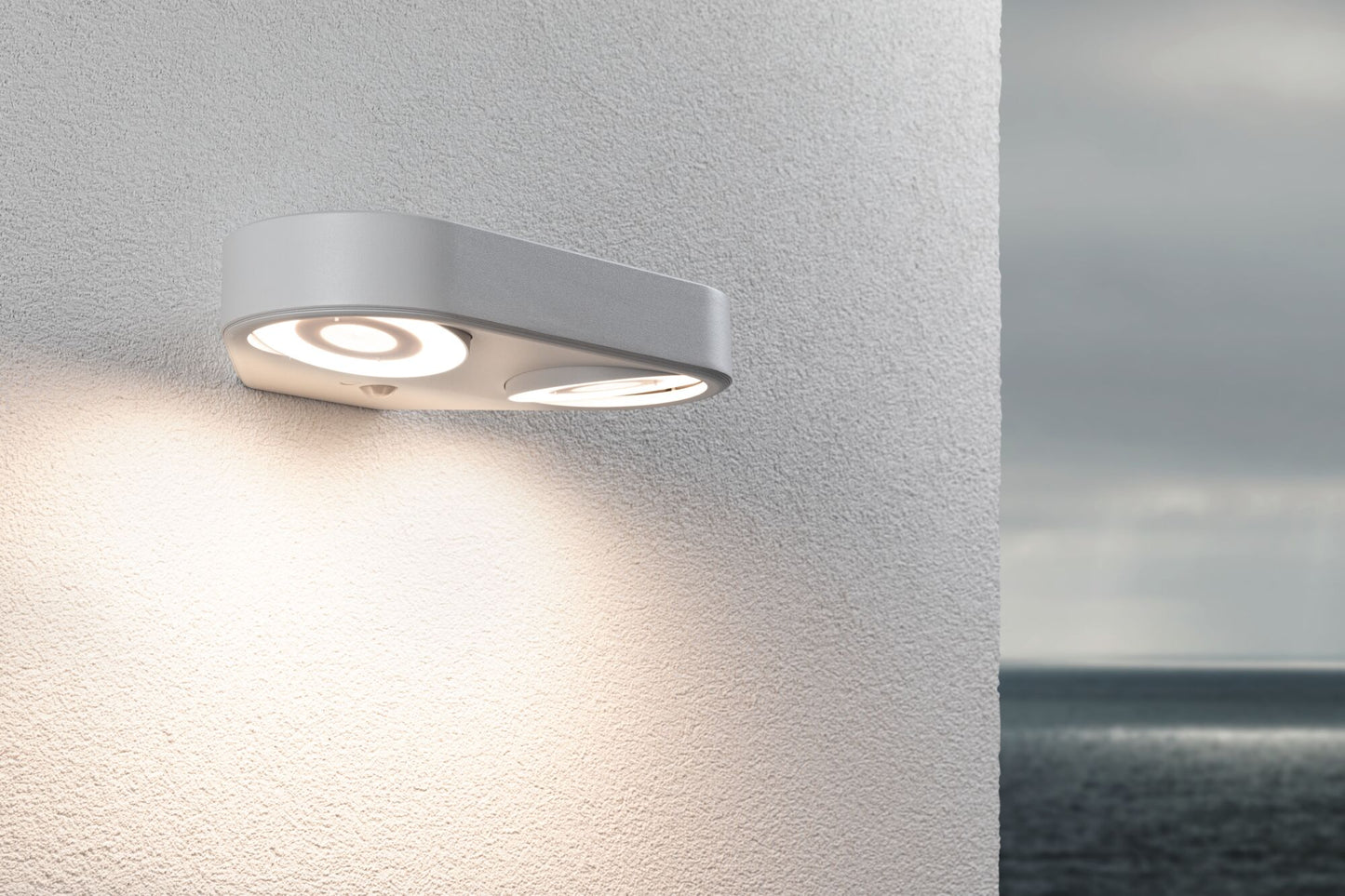 Paulmann LED Außenwandleuchte Silma Dämmerungsgesteuerter Bewegungsmelder (IR) Zweifacher Lichtaustritt IP44  280x176mm 3000K 2x5,5W / 2x0,7W 2x600lm 230V  Weiß Aluminium