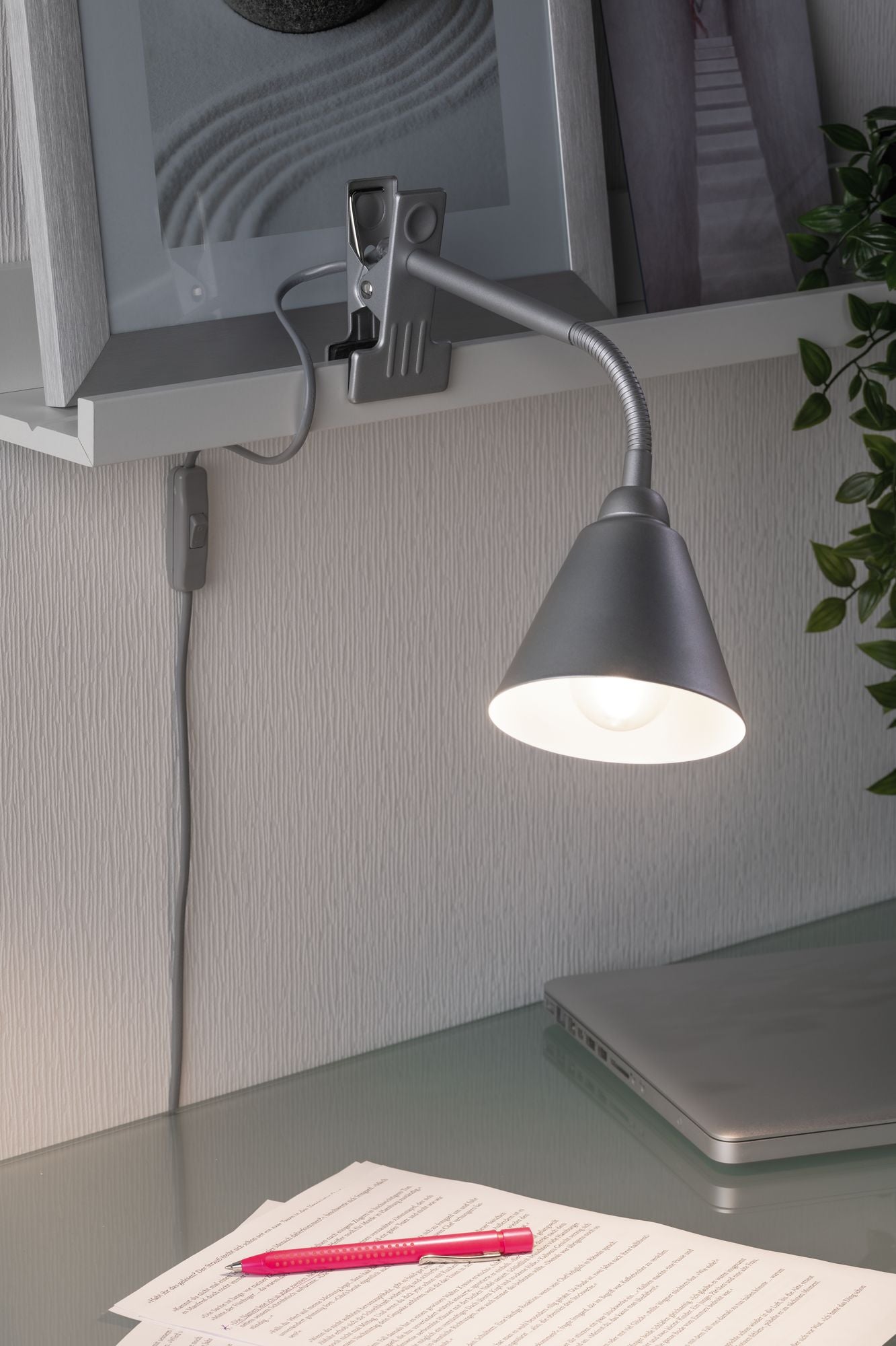 Paulmann Klemmleuchte Vitis mit Flexarm E14 Grau und Schnurschalter