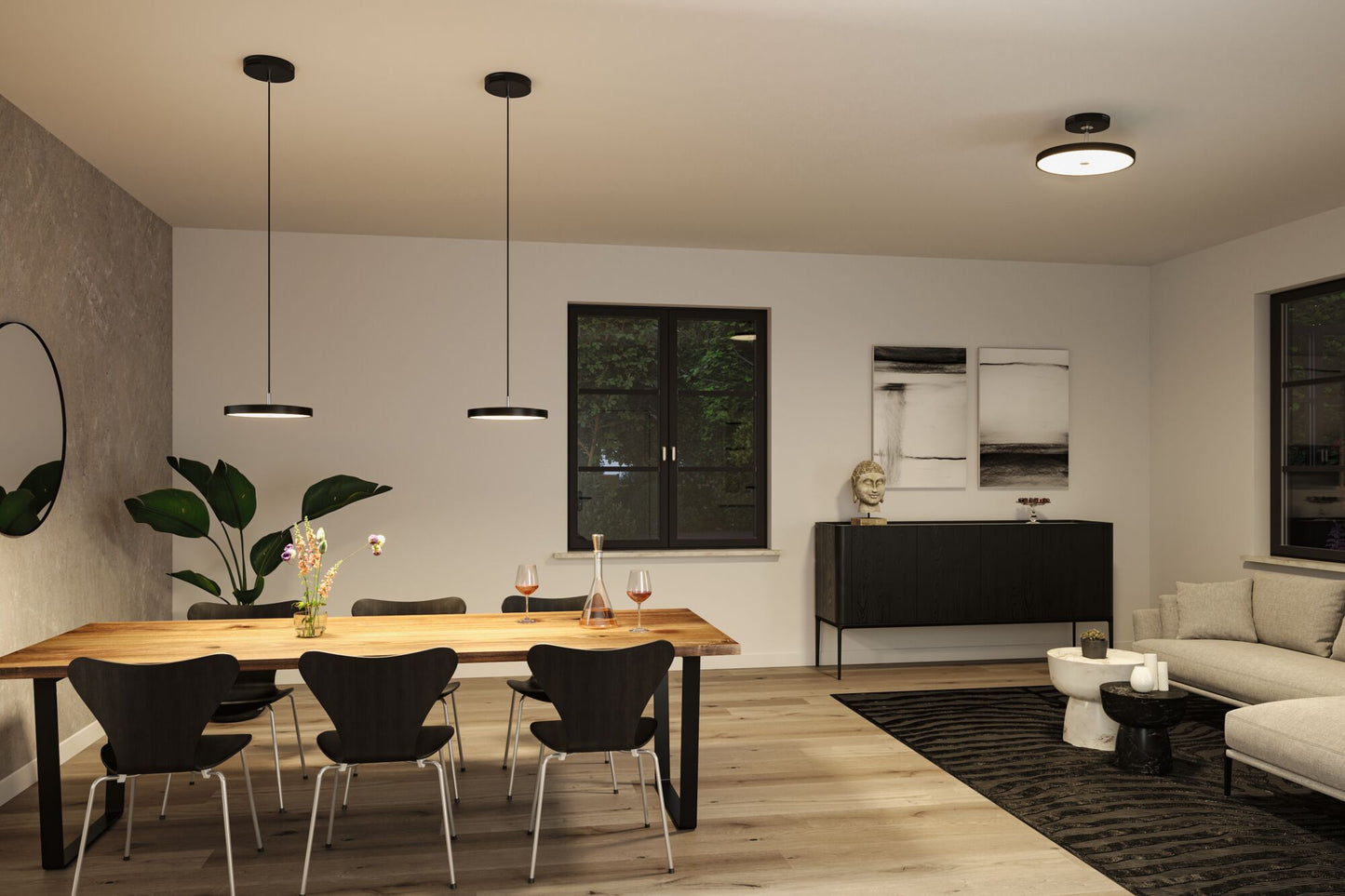 Paulmann LED Pendelleuchte Hildor 3-Step-Dim    2700K 1600lm 22W Schwarz matt dimmbar