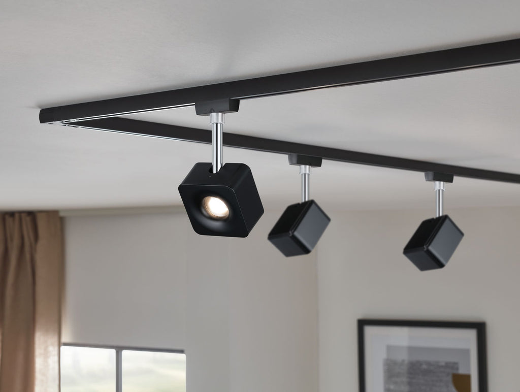 Paulmann URail LED-Spot Cube 8W Schwarz matt/Chrom 2700K Metall/Kunststoff dimmbar