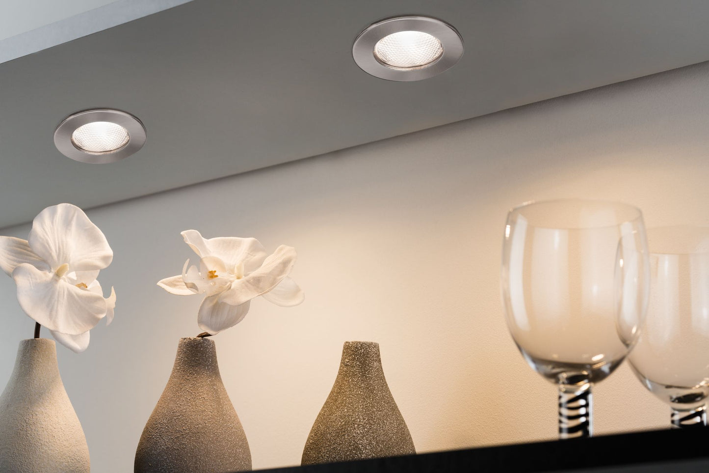 Paulmann Möbel EBL Schutzglas strukturiert max.20W 12V G4 66mm Eisen geb/Stahl/Glas