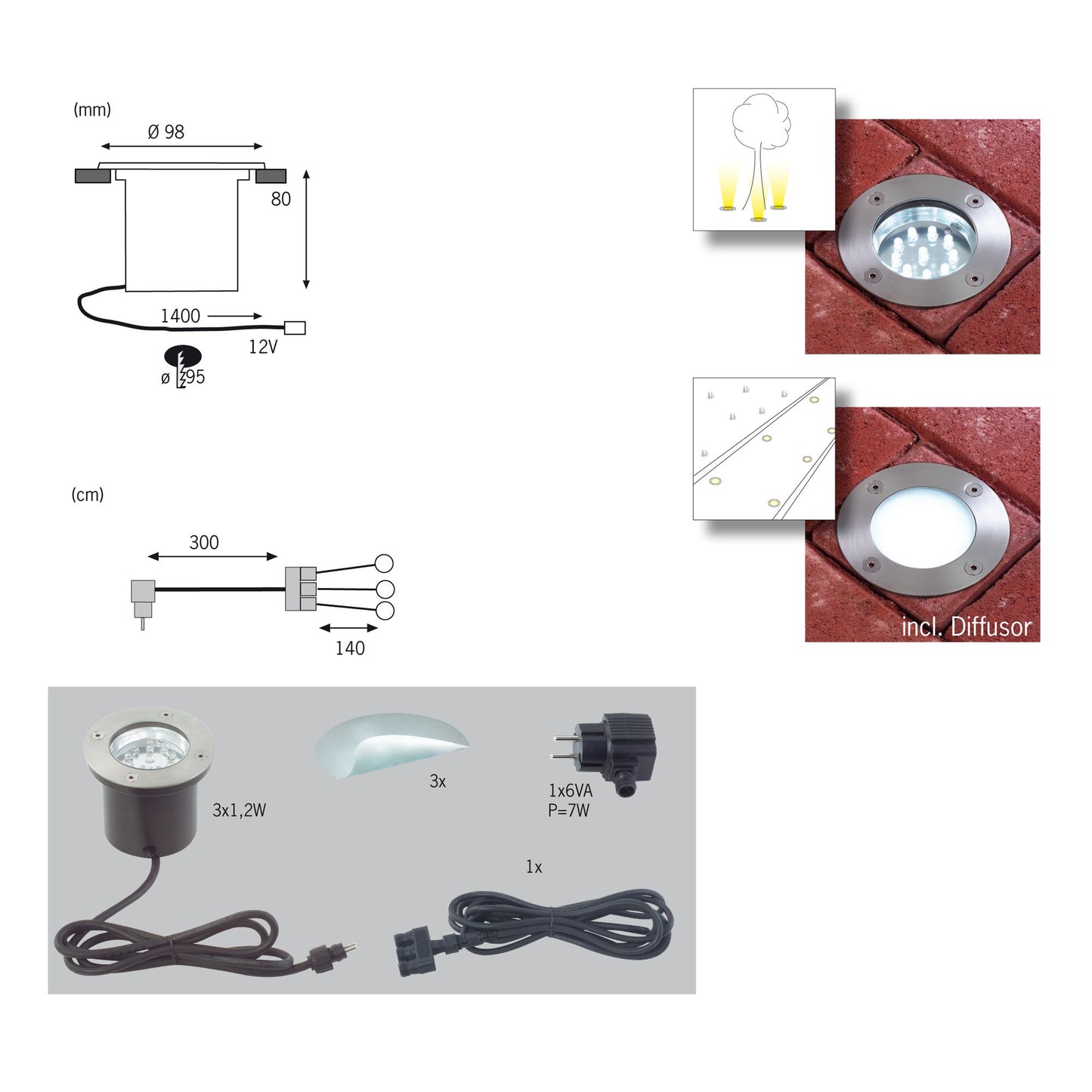 Paulmann Special EBL Set Boden rund LED 3x1,2W 6VA 230/12V 98mm Edelstahl/Edelstahl