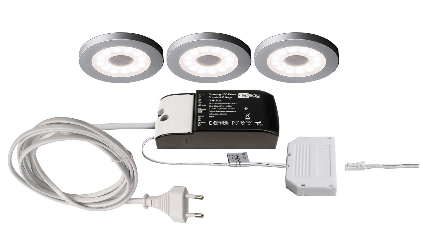 Deko-Light Paty Rund 3er Bundle 2,5W Silbergrau RAL 7001