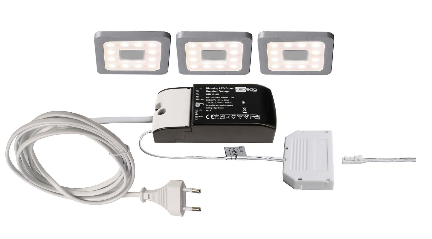Deko-Light Paty Eckig 3er Bundle 2,5W Silbergrau RAL 7001