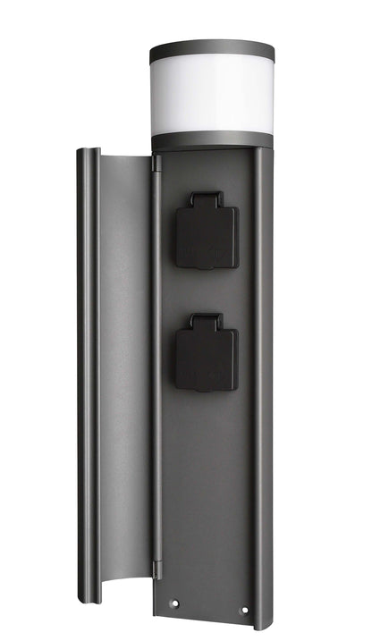 Stehleuchte Steckdosensäule 48 cm LED beleuchtete Energiesäule Dunkelgrau Aluminium Garten Outdoor IP44