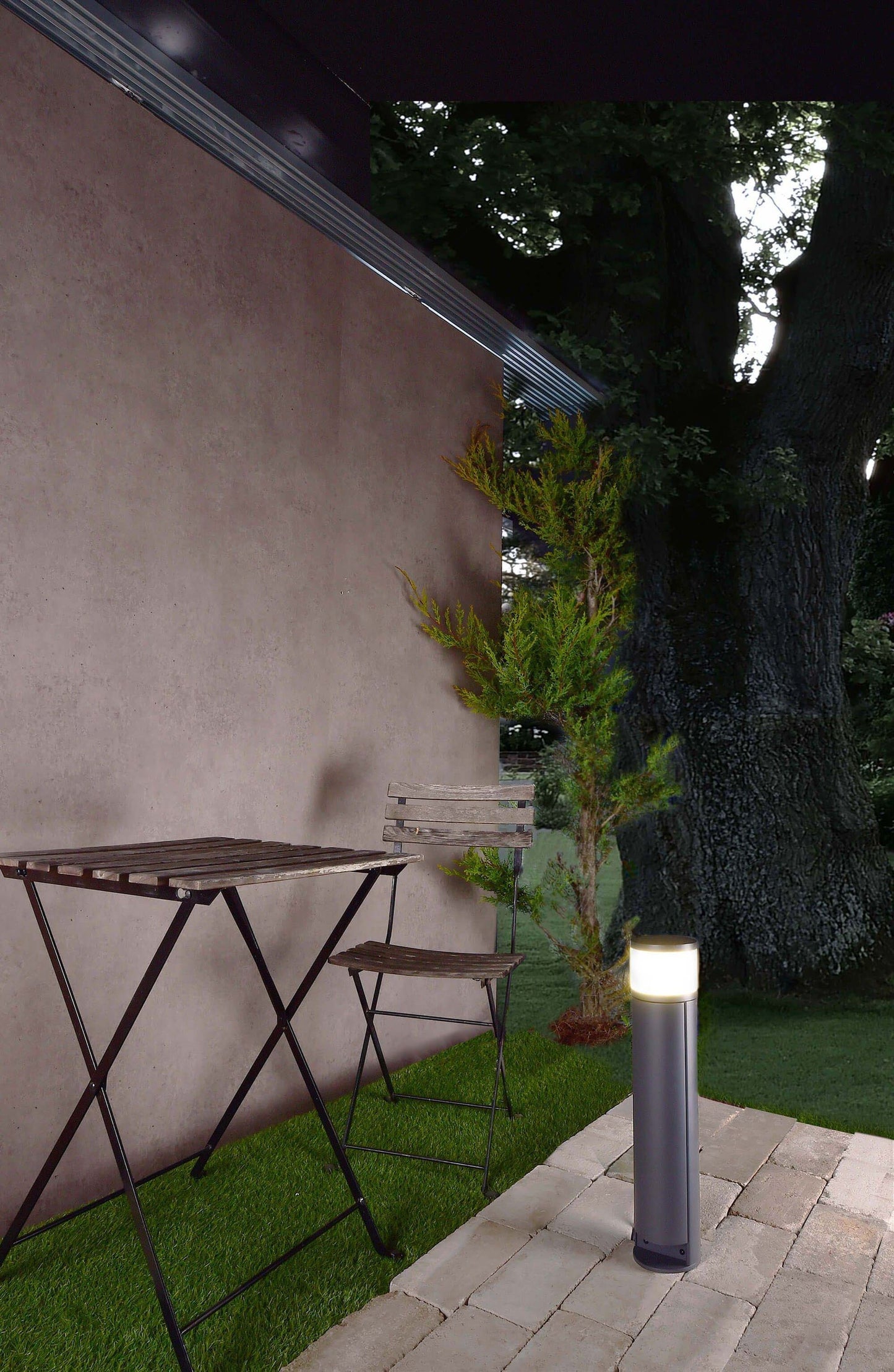 Stehleuchte Steckdosensäule 48 cm LED beleuchtete Energiesäule Dunkelgrau Aluminium Garten Outdoor IP44