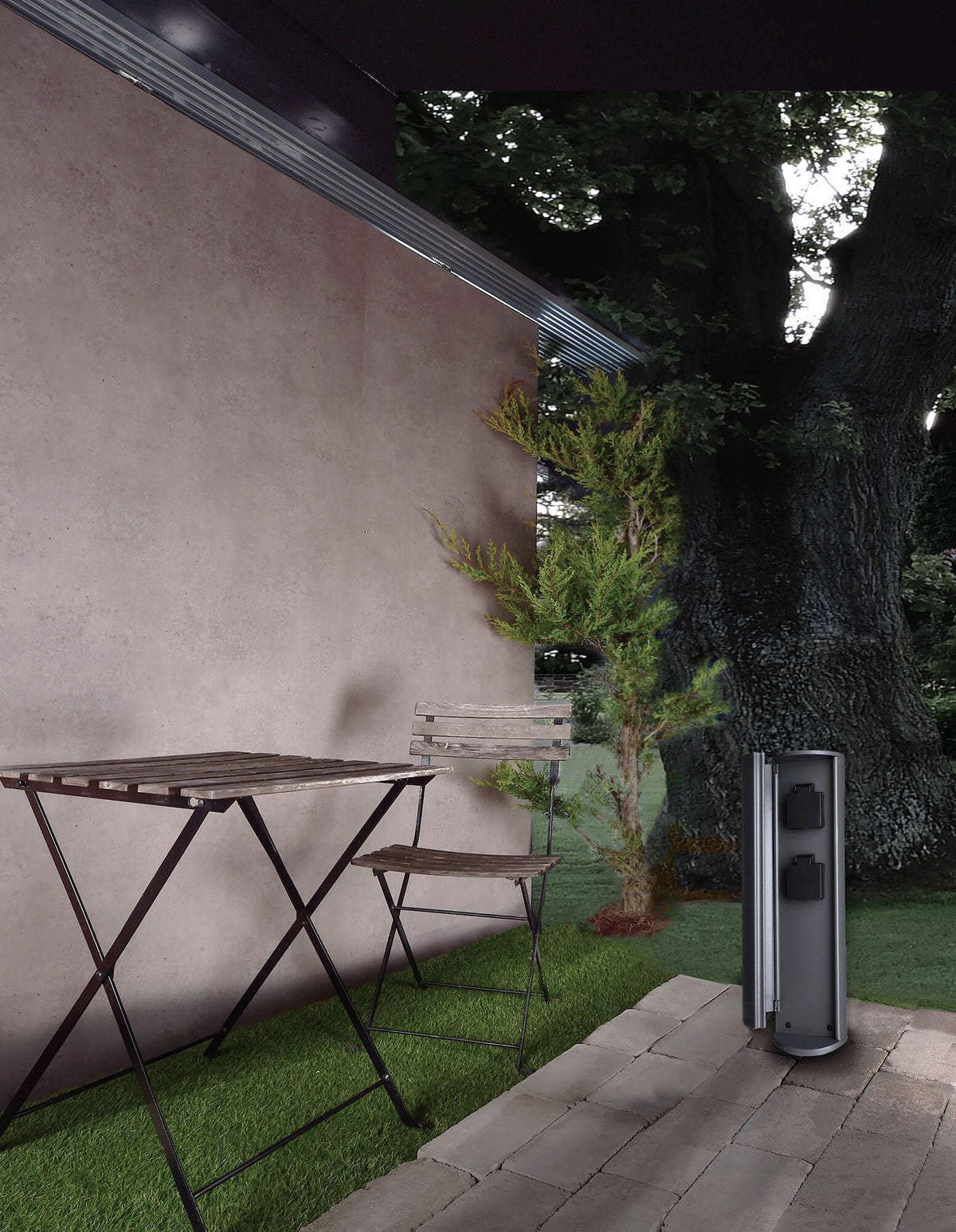 Steckdosenturm Steckdosensäule 40cm Energiesäule Dunkelgrau Aluminium Druckguss Garten Outdoor IP44