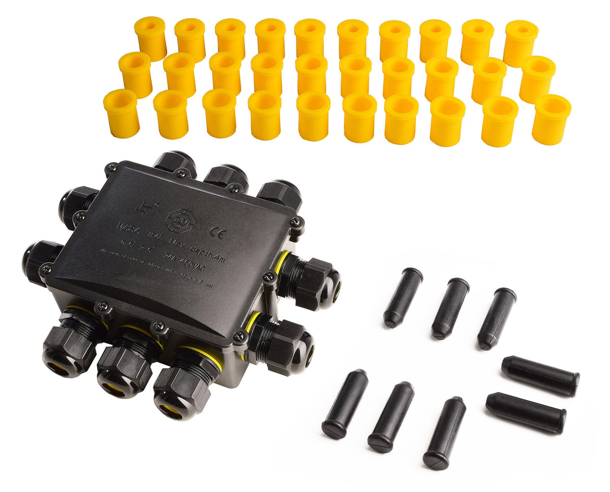 Deko-Light Outdoor Multi 10-fach-Verteiler für 2-10 Kabel 4-14 mm, 0.5-4 mm², max. 450V AC/24A  Schwarz