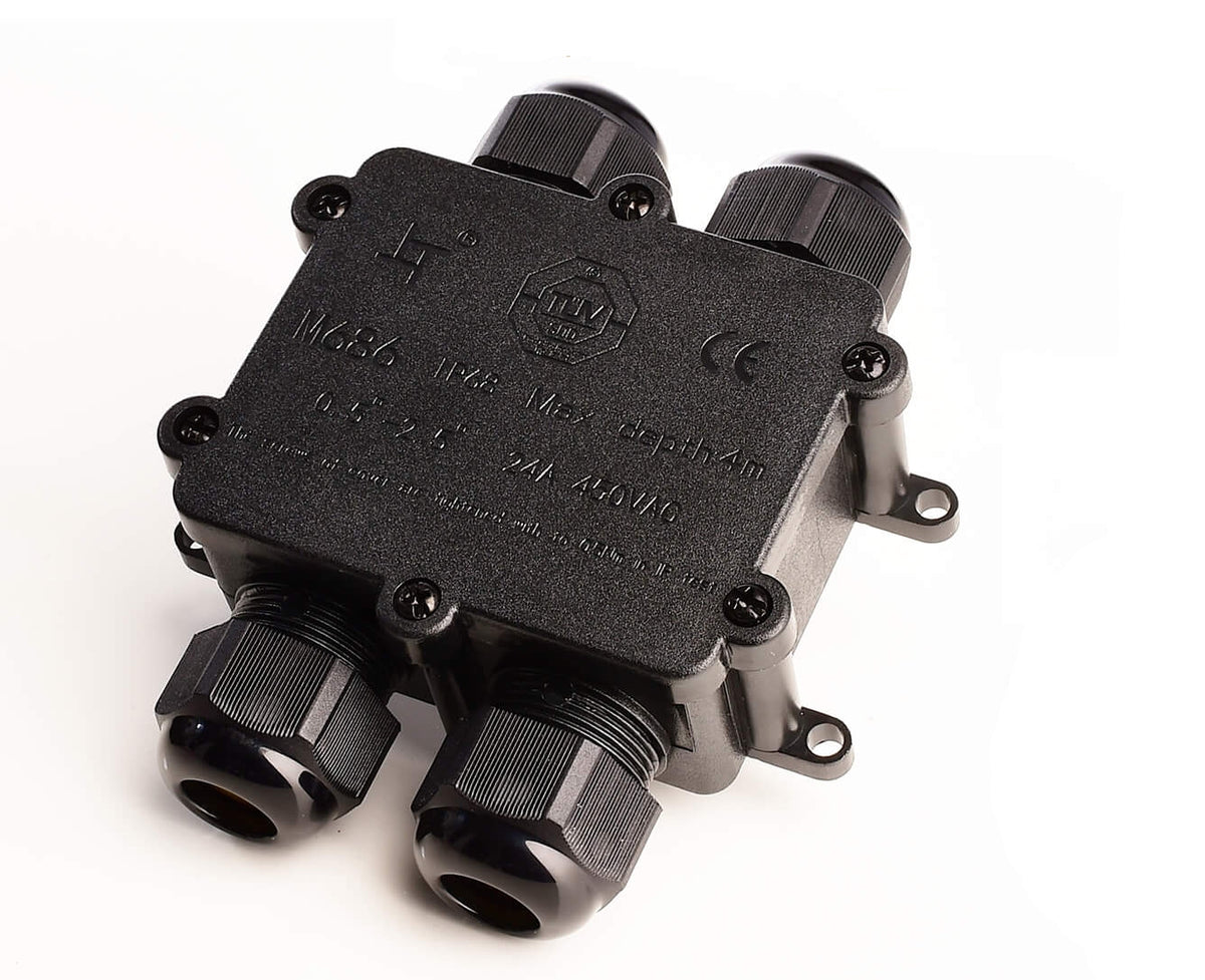 Deko-Light Outdoor Multi 4-fach-Verteiler für 2-4 Kabel 4-14 mm, 0.5-4 mm², max. 450V AC/24A  Schwarz