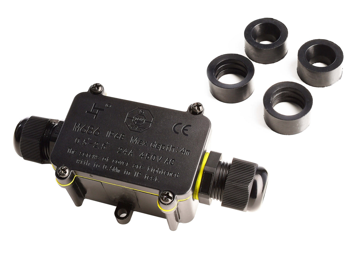 Deko-Light Outdoor 2-fach-Verteiler eckig für Kabel 5-12 mm, 0.5-2,5 mm², max. 450V AC/24A  Schwarz