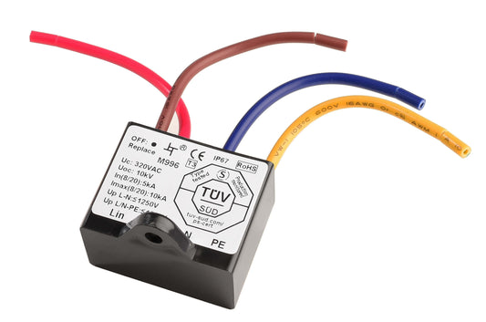 Deko-Light Überspannungsschutzfilter mit Kontrollanzeige, 230-277VAC 50/60Hz, Spannungsschutz bis 1500V (25nS)  Schwarz