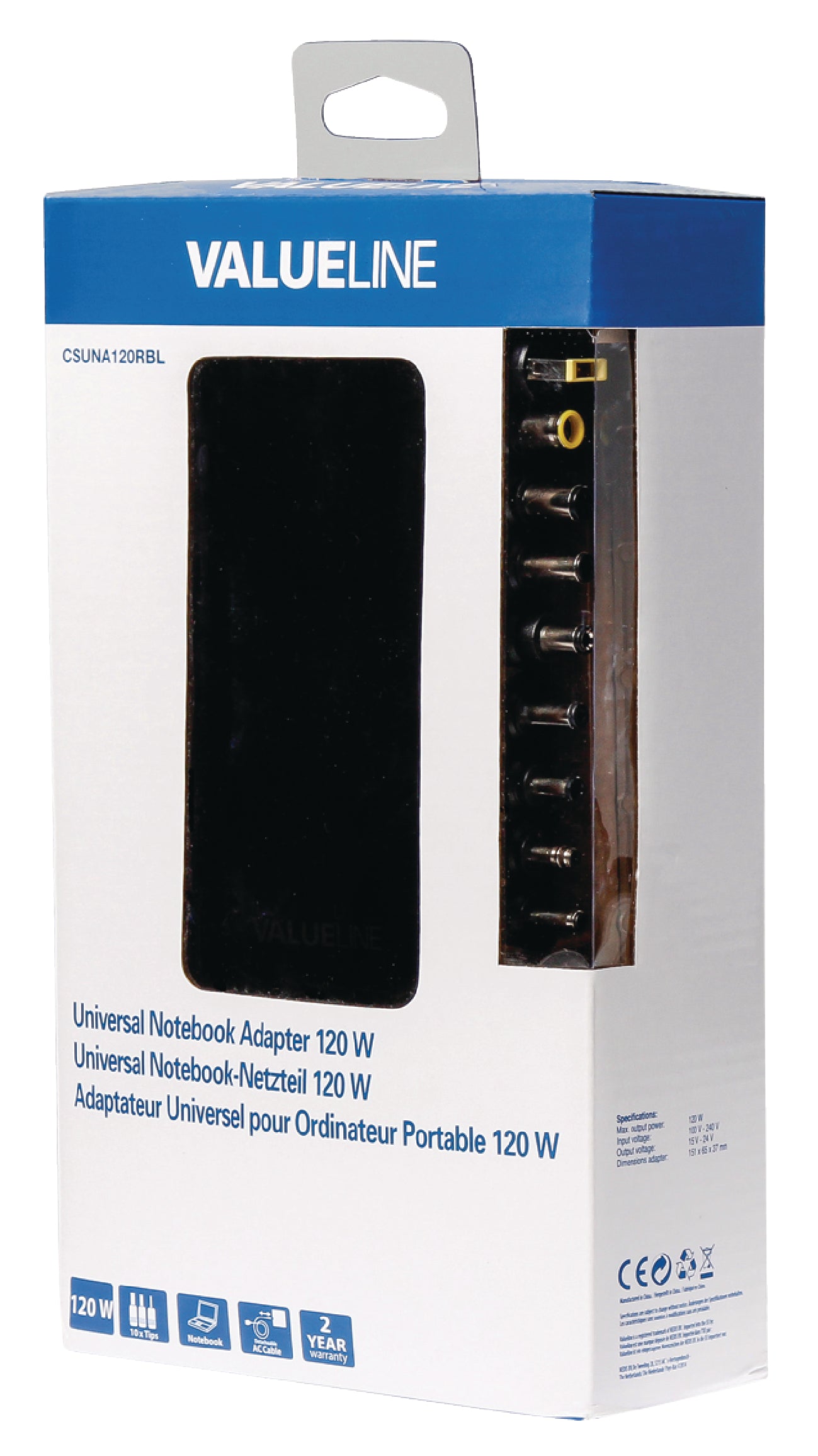 Valueline Notebooknetzteil 15 / 24 VDC 120 W