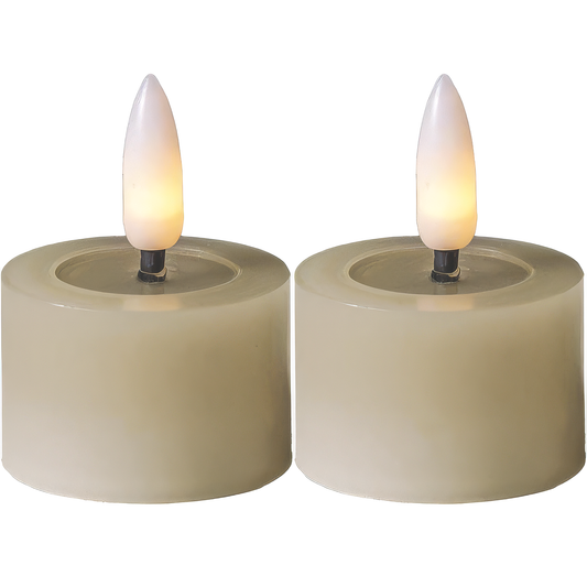 LED-Echtwachs-Kerze ''Flamme Flow'', 2er Set beige, je 4x5cm, Timer inkl. Batterie