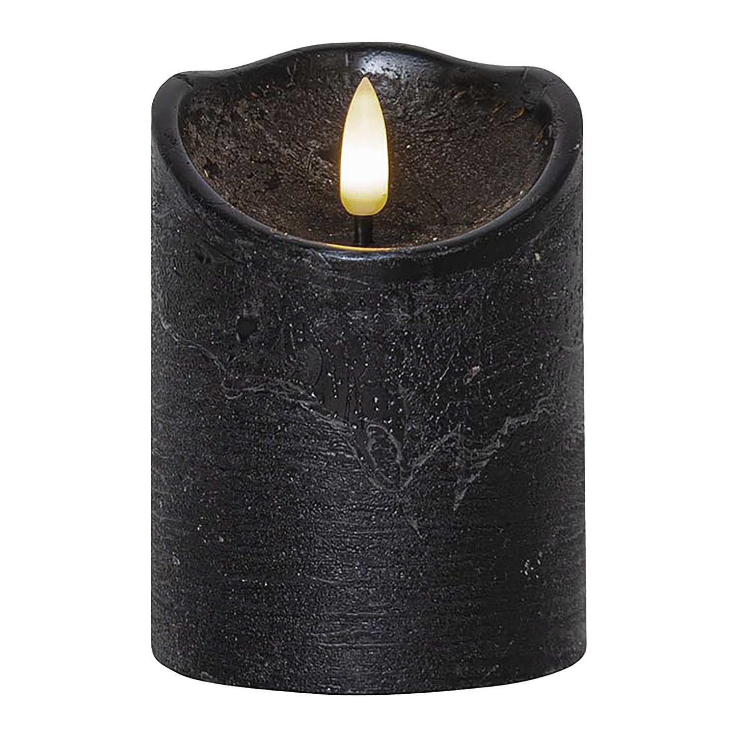 LED-Echtwachs-Kerze ''Flamme Rustic'' , schwarz, 10x7.5cm, Timer, warmweiß