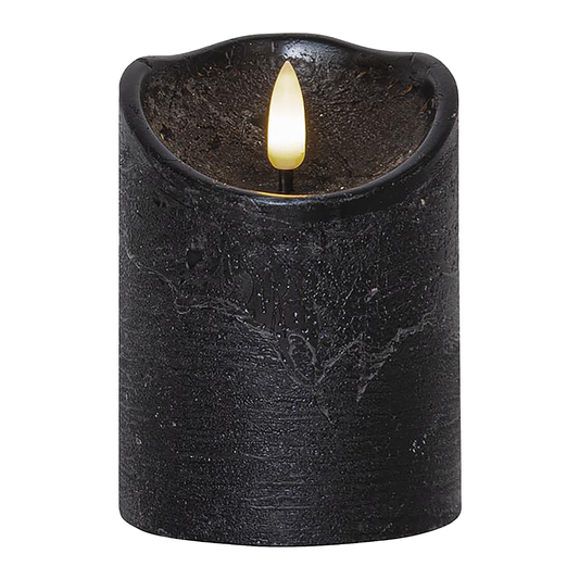 LED-Echtwachs-Kerze ''Flamme Rustic'' , schwarz, 10x7.5cm, Timer, warmweiß
