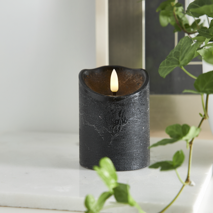 LED-Echtwachs-Kerze ''Flamme Rustic'' , schwarz, 10x7.5cm, Timer, warmweiß