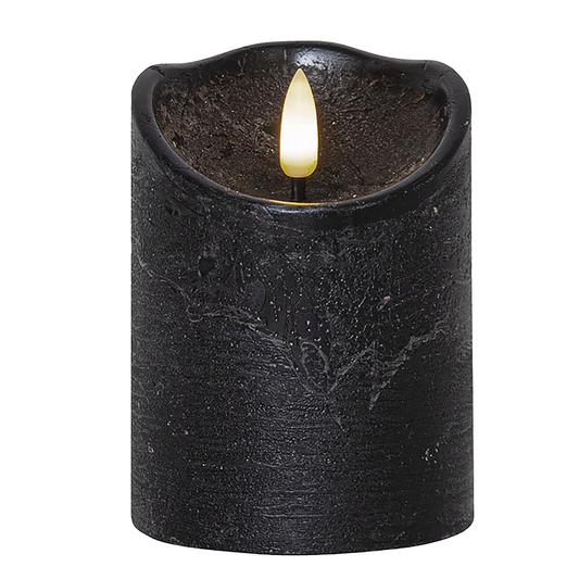 LED-Echtwachs-Kerze ''Flamme Rustic'' , schwarz, 15x7.5cm, Timer, warmweiß