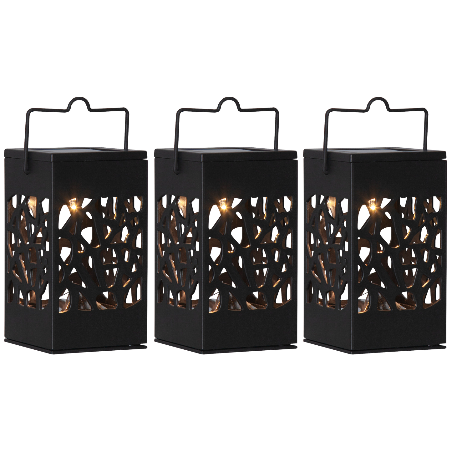 LED-Solar-Laterne ''Izola'', 3er-Set, schwarz, warmweiß, 6x11cm, Akku, outdoor