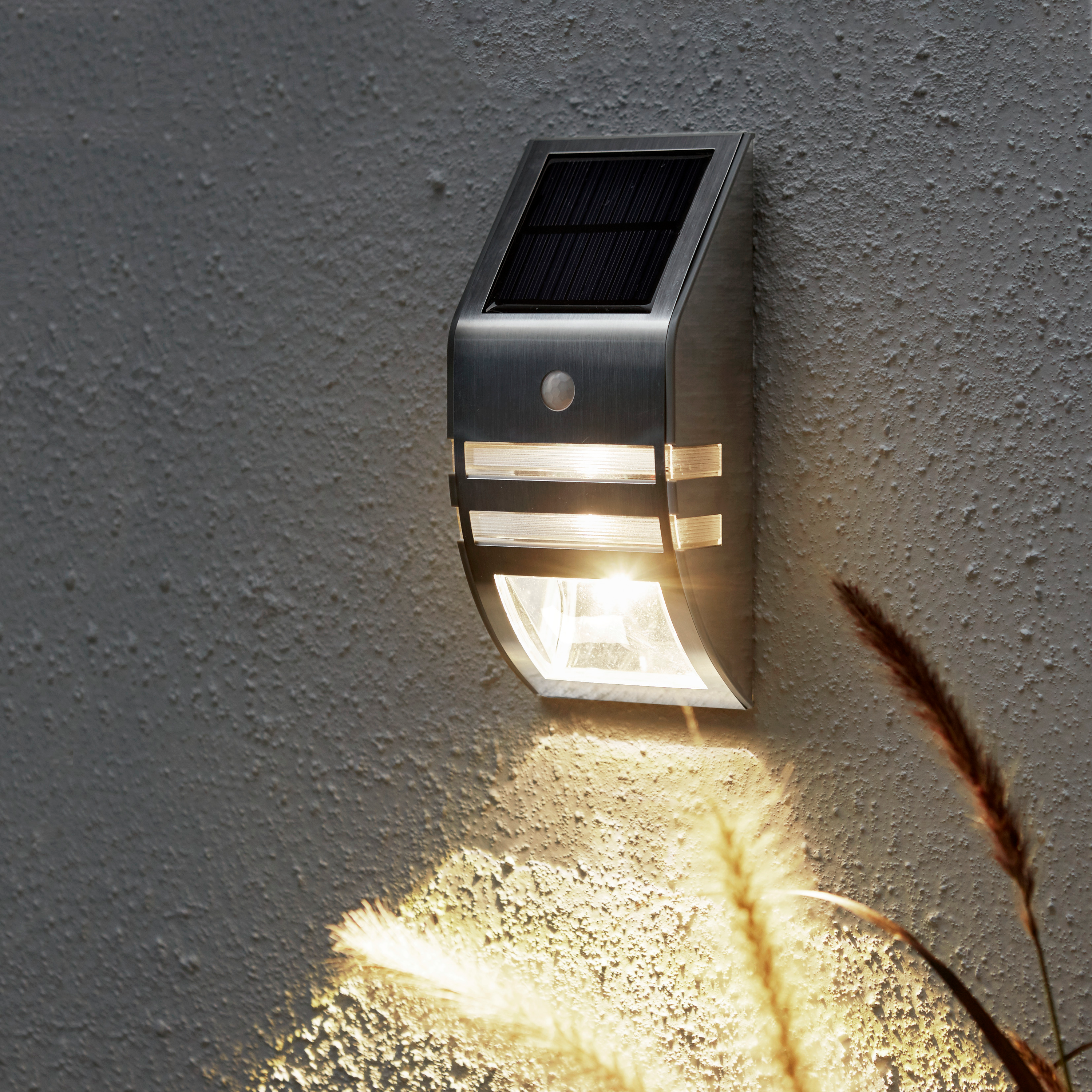 LED Solar-Wandleuchte ''Wally'', Edelstahl, Bewegungsmelder, inkl. Akku, 17x7,6cm
