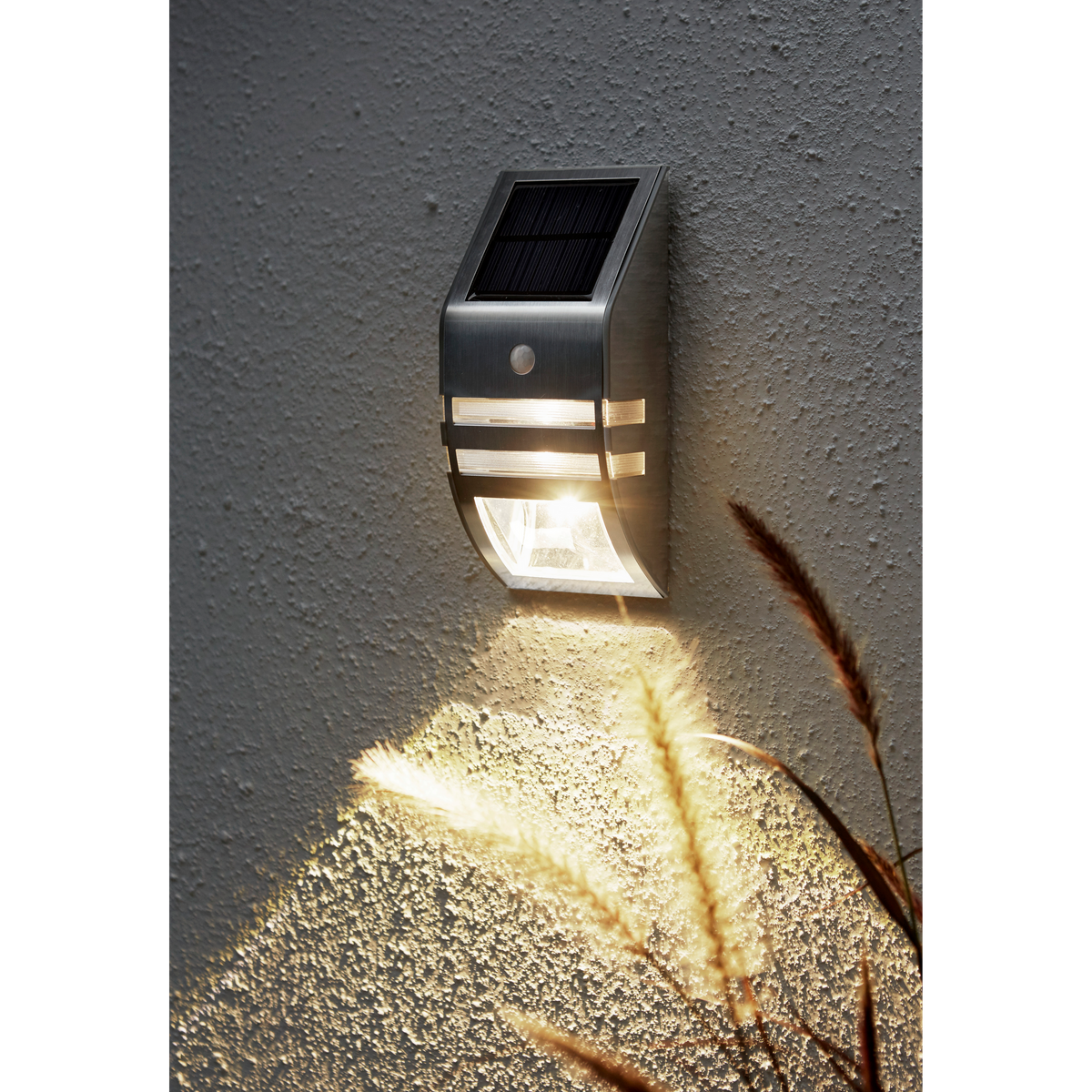 LED Solar-Wandleuchte ''Wally'', Edelstahl, Bewegungsmelder, inkl. Akku, 17x7,6cm