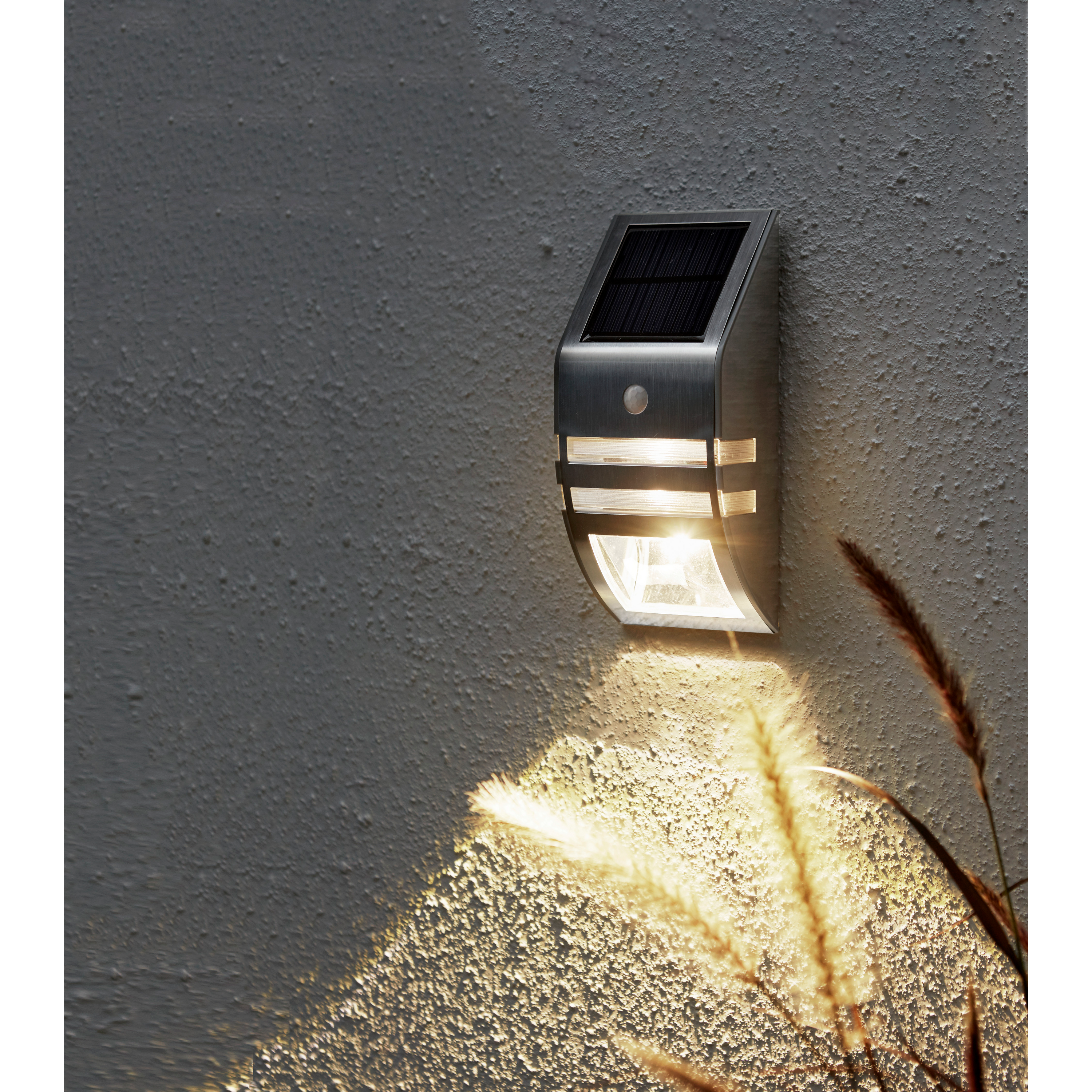 LED Solar-Wandleuchte ''Wally'', Edelstahl, Bewegungsmelder, inkl. Akku, 17x7,6cm