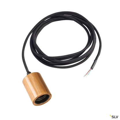 SLV FITU E27 Pendelleuchte, Bambus hell, 2,5m Kabel mit offenem Kabelende, max. 60W
