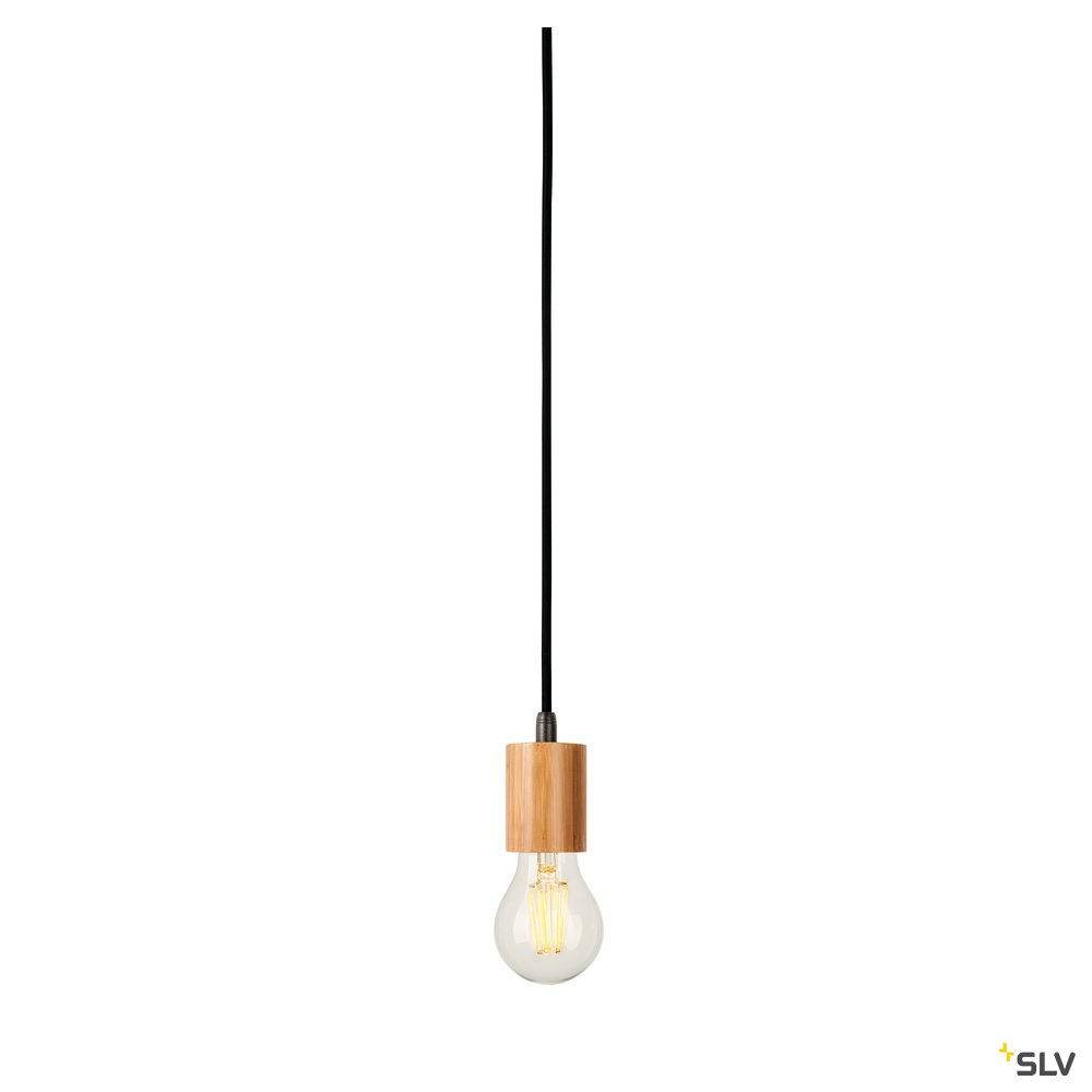 SLV FITU E27 Pendelleuchte, Bambus hell, 2,5m Kabel mit offenem Kabelende, max. 60W