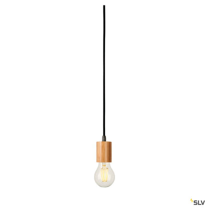 SLV FITU E27 Pendelleuchte, Bambus hell, 2,5m Kabel mit offenem Kabelende, max. 60W