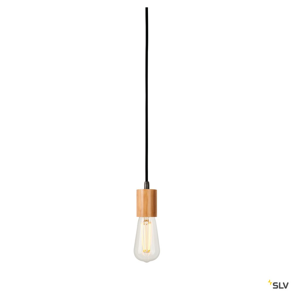 SLV FITU E27 Pendelleuchte, Bambus hell, 2,5m Kabel mit offenem Kabelende, max. 60W