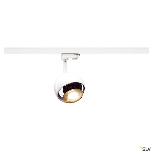 SLV LIGHT EYE 150 QPAR111 Strahler für 3Phasen Hochvolt-Stromschiene, weiss/chrom, max. 75W, inkl. 3 Phasen-Adapter