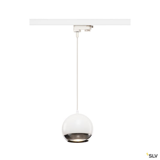 SLV LIGHT EYE 150 QPAR111 Pendelleuchte für 3Phasen Hochvolt-Stromschiene, weiss/chrom, max. 75W, inkl. 3 Phasen-Adapter