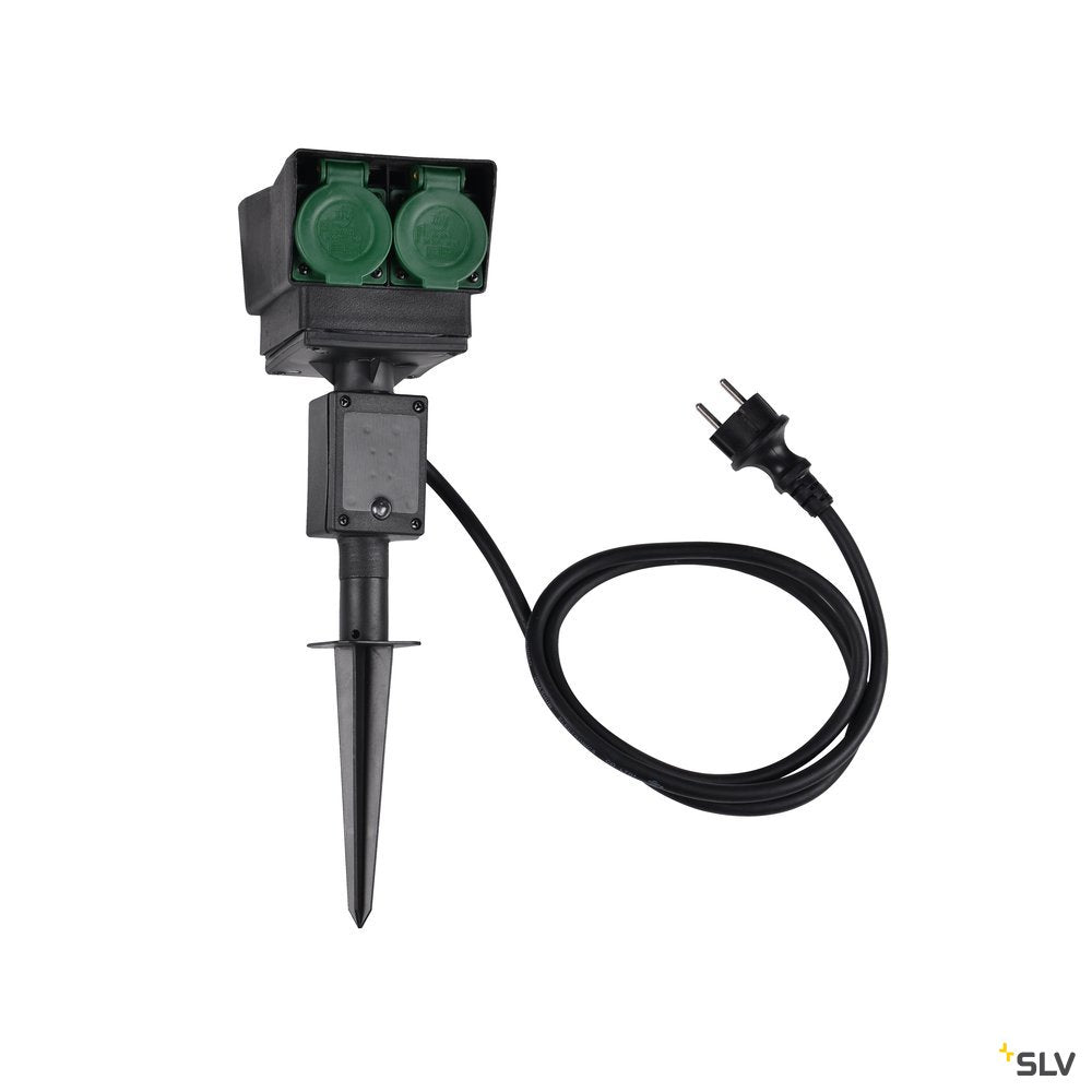 SLV 4-Fach Gartensteckdose, schwarz, Deutschland Version, 1,5m Anschlusskabel, IP44