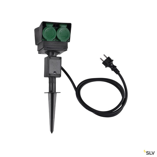 SLV 4-Fach Gartensteckdose, schwarz, Deutschland Version, 1,5m Anschlusskabel, IP44
