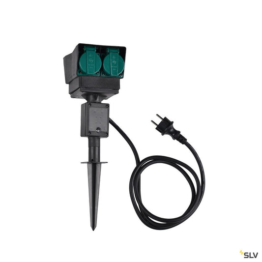 SLV 4-Fach Gartensteckdose, schwarz, Frankreich Version, 1,5m Anschlusskabel, IP44