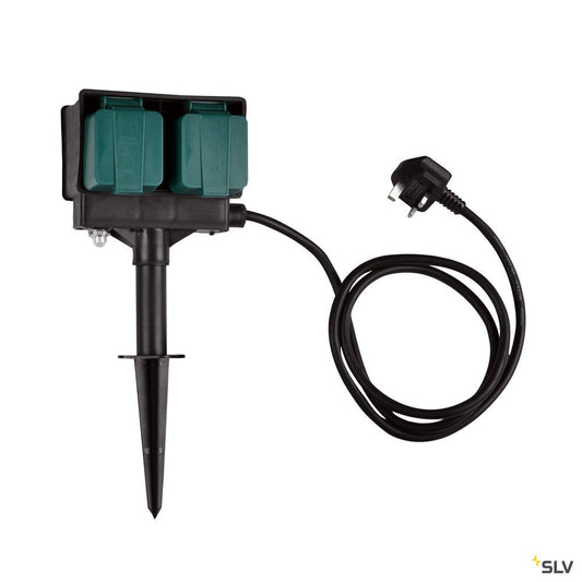 SLV 4-Fach Gartensteckdose, schwarz, UK Version, 1,5m Anschlusskabel, IP44