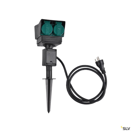 SLV 4-Fach Gartensteckdose, schwarz, Dänemark Version, 1,5 m Anschlusskabel, IP44
