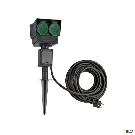 SLV 4-Fach Gartensteckdose, schwarz, Deutschland Version, 10m Anschlusskabel, IP44