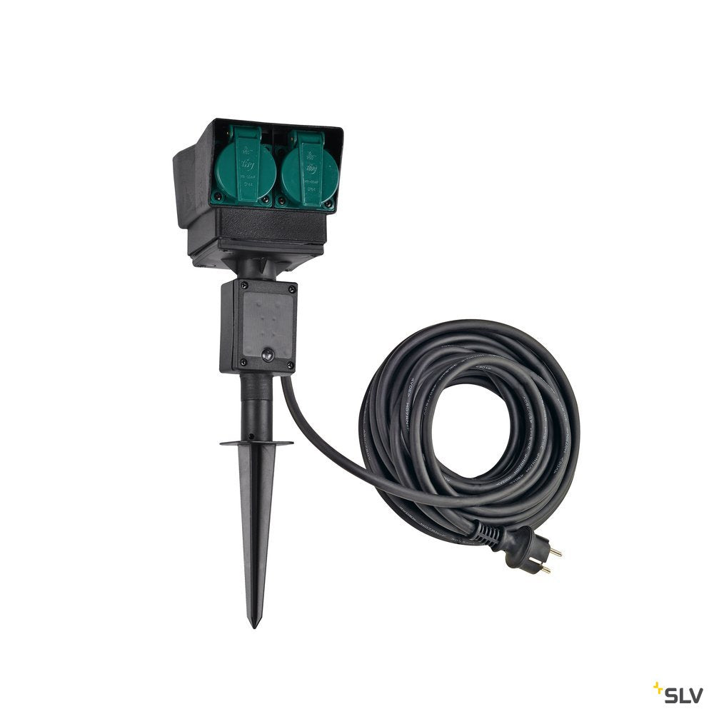SLV 4-Fach Gartensteckdose, schwarz, Frankreich Version, 10m Anschlusskabel, IP44